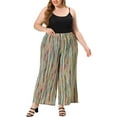 thumbnail image 2 of Agnes Orinda Women's Plus Size Palazzo Pants Stripe Boho Wide Leg Paper Bag Pant Beach Casual Summer Trousers 3X Green, 2 of 6