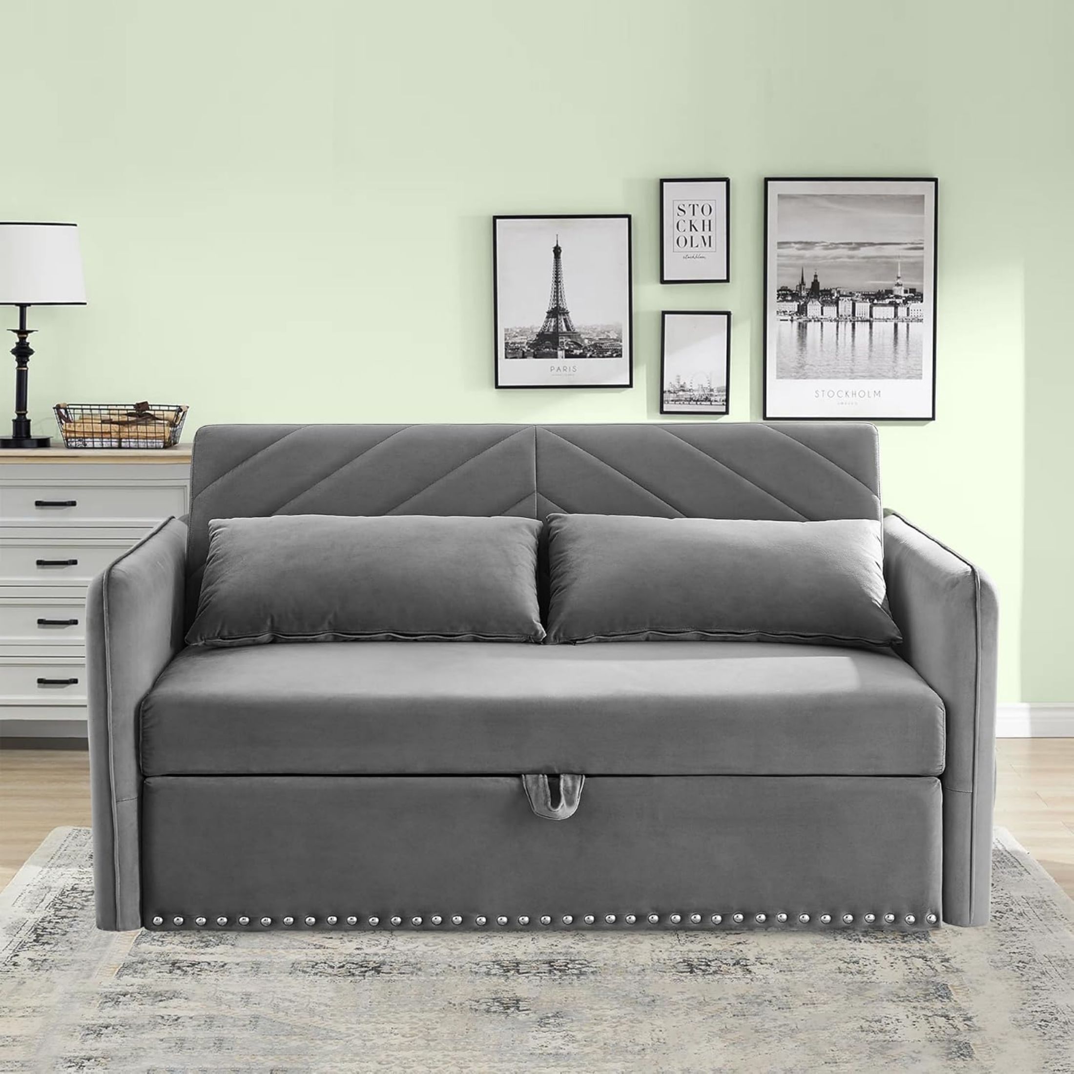 DEALTOPS Pull Out Sofa Bed, Convertible Loveseat Sleeper Sofa with USB Ports and Side Pockets, Gray