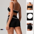 thumbnail image 3 of PISONIC Women's 2 Piece Workout Set Color Block Strappy Sports Bra, High Waisted Tummy Control Shorts, Backless Yoga Gym Athletic Outfit, 3 of 9