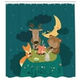thumbnail image 3 of Animals Shower Curtain, Animals Resting around Bonfire Fox Reindeer Birds under Moon Night Sky Friends Time, Fabric Bathroom Set with Hooks, 69W X 84L Inches Extra Long, Multicolor, by Ambesonne, 3 of 3