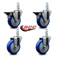 thumbnail image 2 of 4 Inch Blue Polyurethane Wheel Swivel 7/8 Inch Square Stem Caster Set 2 Brakes, 2 of 2