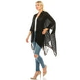 thumbnail image 3 of Crochet Trimmed Open Front Kimono Flowy Coverup Viscose Very ComfyBlack, 3 of 4