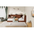 thumbnail image 2 of Twin Size L-Shaped Daybed with Storage Bookcase, Upholstered Headboard & USB Charging Ports, Space-Saving Corner Bed for Small Rooms, Walnut Finish, 2 of 9