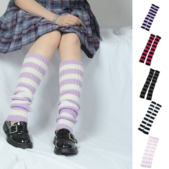Naierhg Thermal socks 1 Pair Leg Socks Adorable Skin-friendly Multi-colored Fashion Striped Leg Warmers for Girl Black-Rose Red Stripe