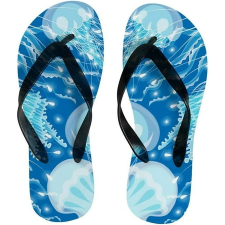

Hyjoy Flip Flops Slippers Cute Jellyfish Ocean Sea World Blue for Women Girl Men Sandals Beach Summer Shower Slippers