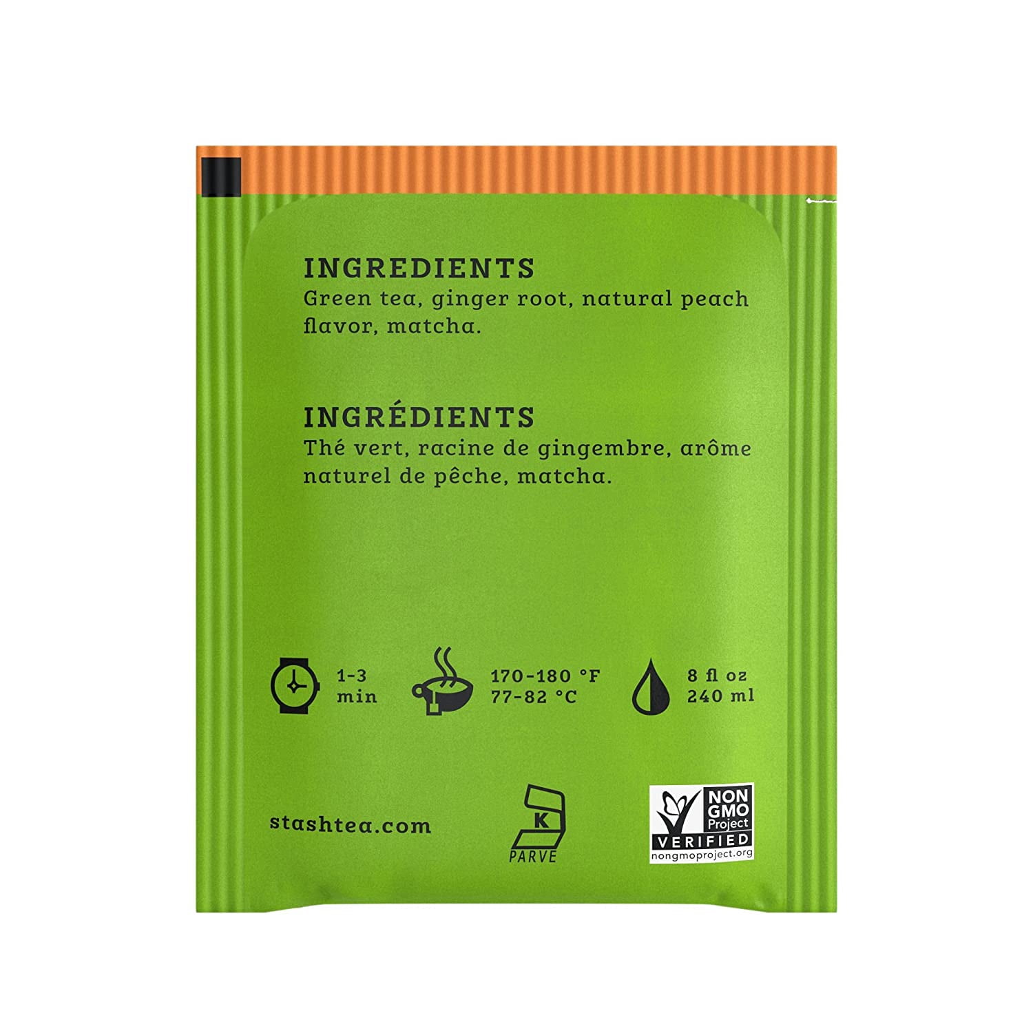 Stash Tea Ginger Peach Green W/ Matcha - 18 Tea Bags - Case of 6