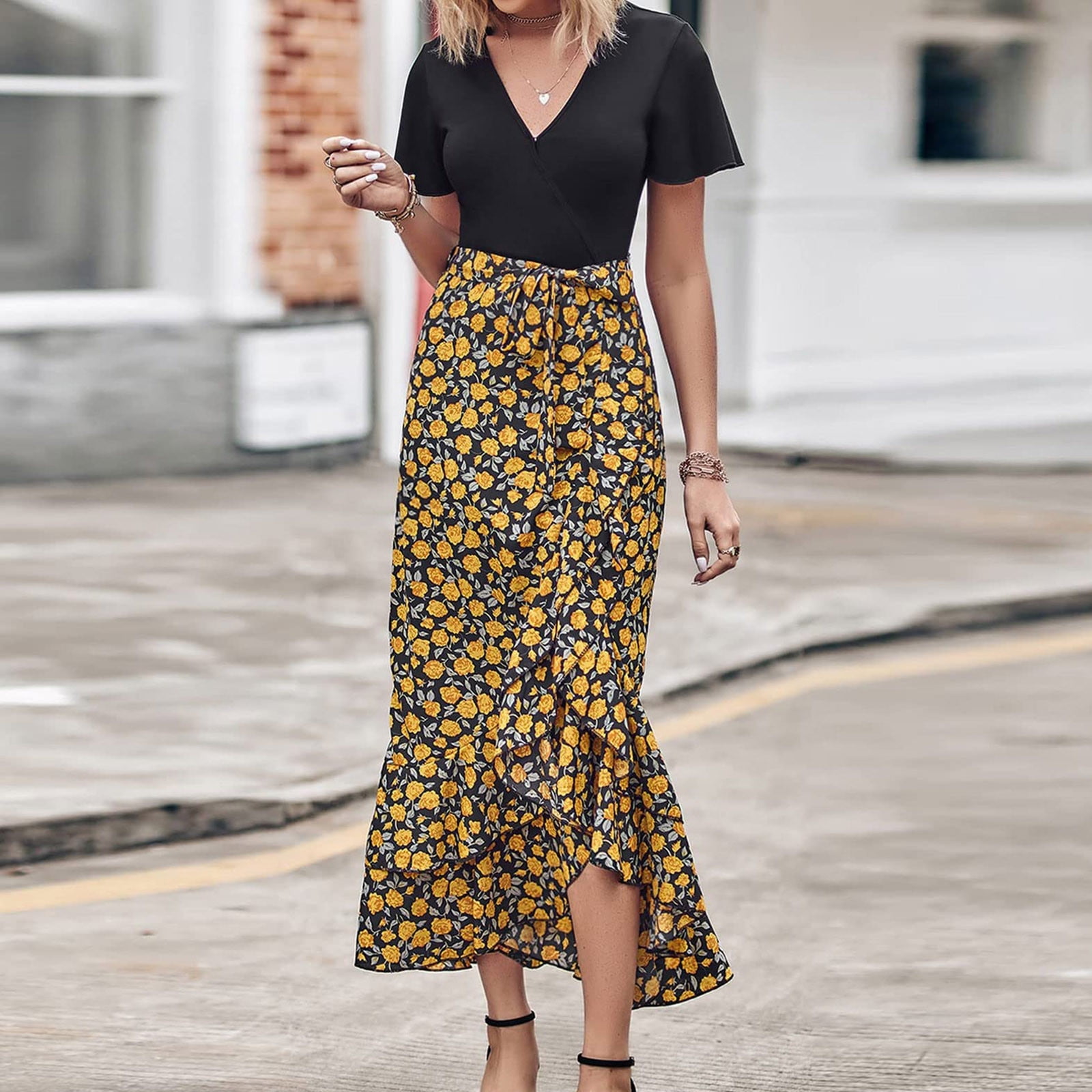 Robes pour Femmes 2024 Été Oversize pour Manches Courtes Col en V