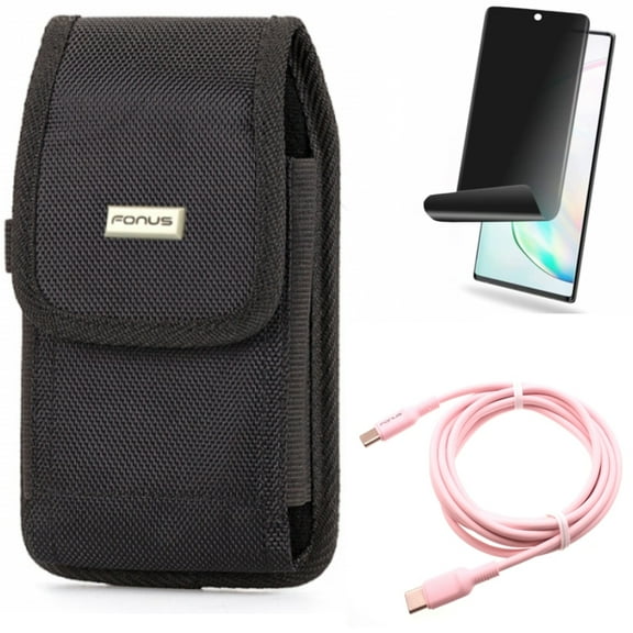 Pink 10ft Long Cable & Case Belt Clip & Privacy Screen Protector for Samsung Galaxy Note 20 (6.7") - Combo with USB-C to Type-C PD Fast Charger & Swivel Holster & TPU Film Anti-Peep