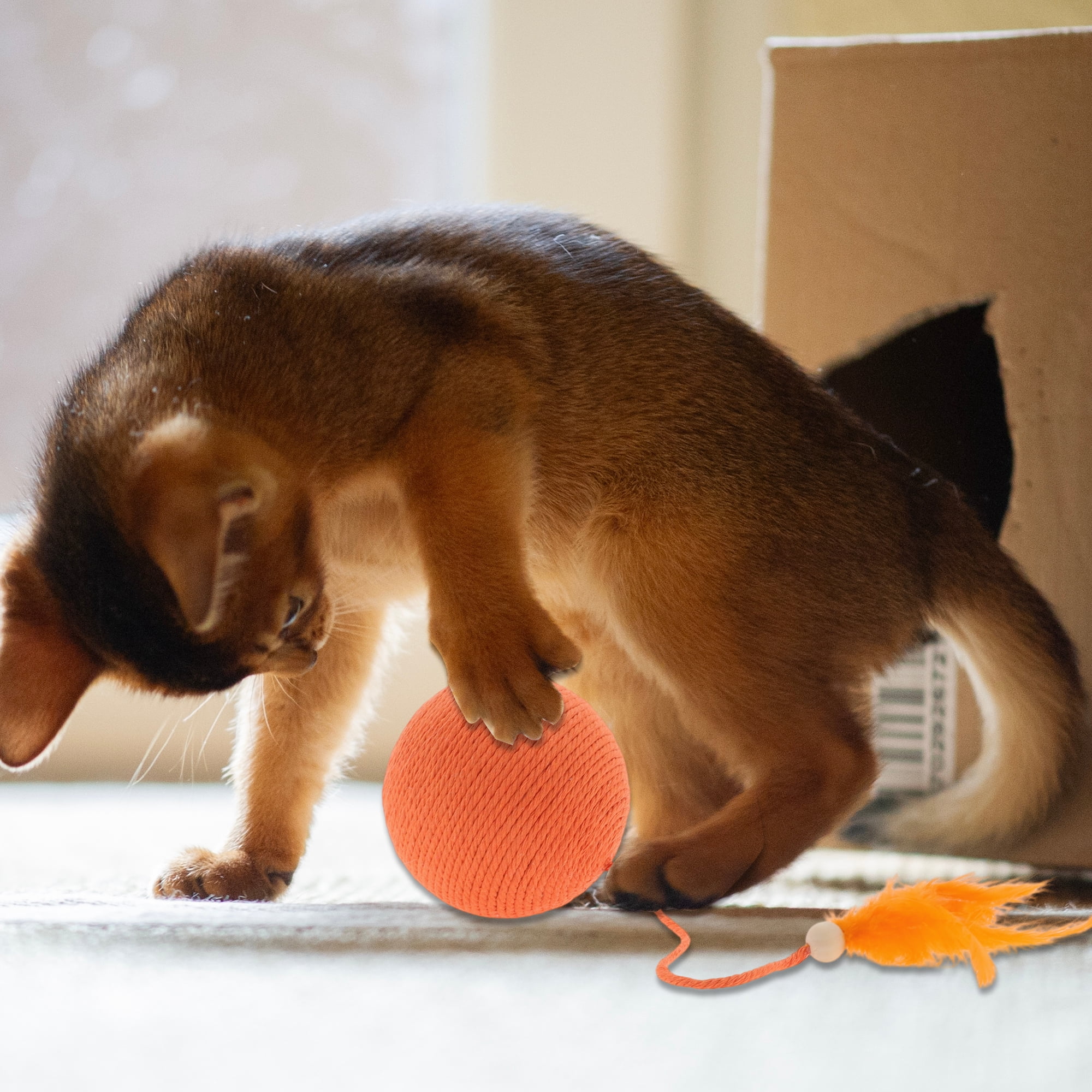 Unique Bargains Cat Playing Balls with Bell Inside Orange
