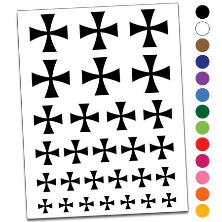 Templar Cross Water Resistant Temporary Tattoo Set Fake Body Art Collection - Black