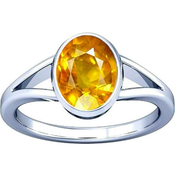 Divya Shakti 5.25-5.50 Carat Yellow Sapphire Pukhraj Gemstone Silver Ring For Men & Women