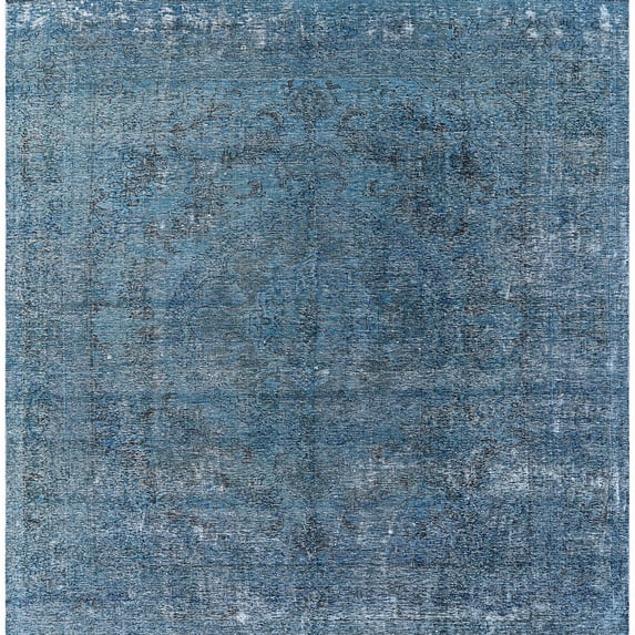 Ahgly Company Indoor Square Mid-Century Modern Koi Blue Oriental Area Rugs, 7' Square