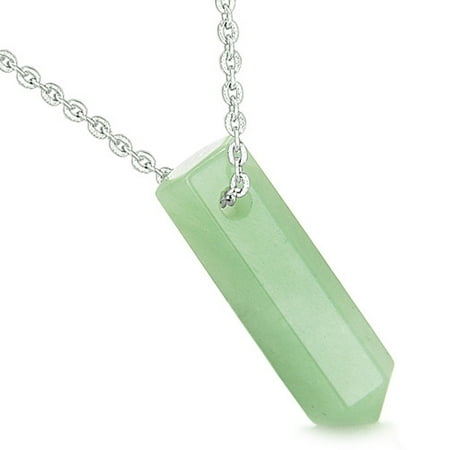 Green Rutilated Quartz Necklace - Amulet Lucky Crystal Point Wand Green Quartz Bullet Style Pendant 18 Inch Necklace