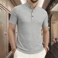 thumbnail image 2 of successthop Collarless Shirts for Men Short Sleeve T Shirt with Button Mock Neck Pullover Tops Big and Tall Clothes Gray, 2 of 9