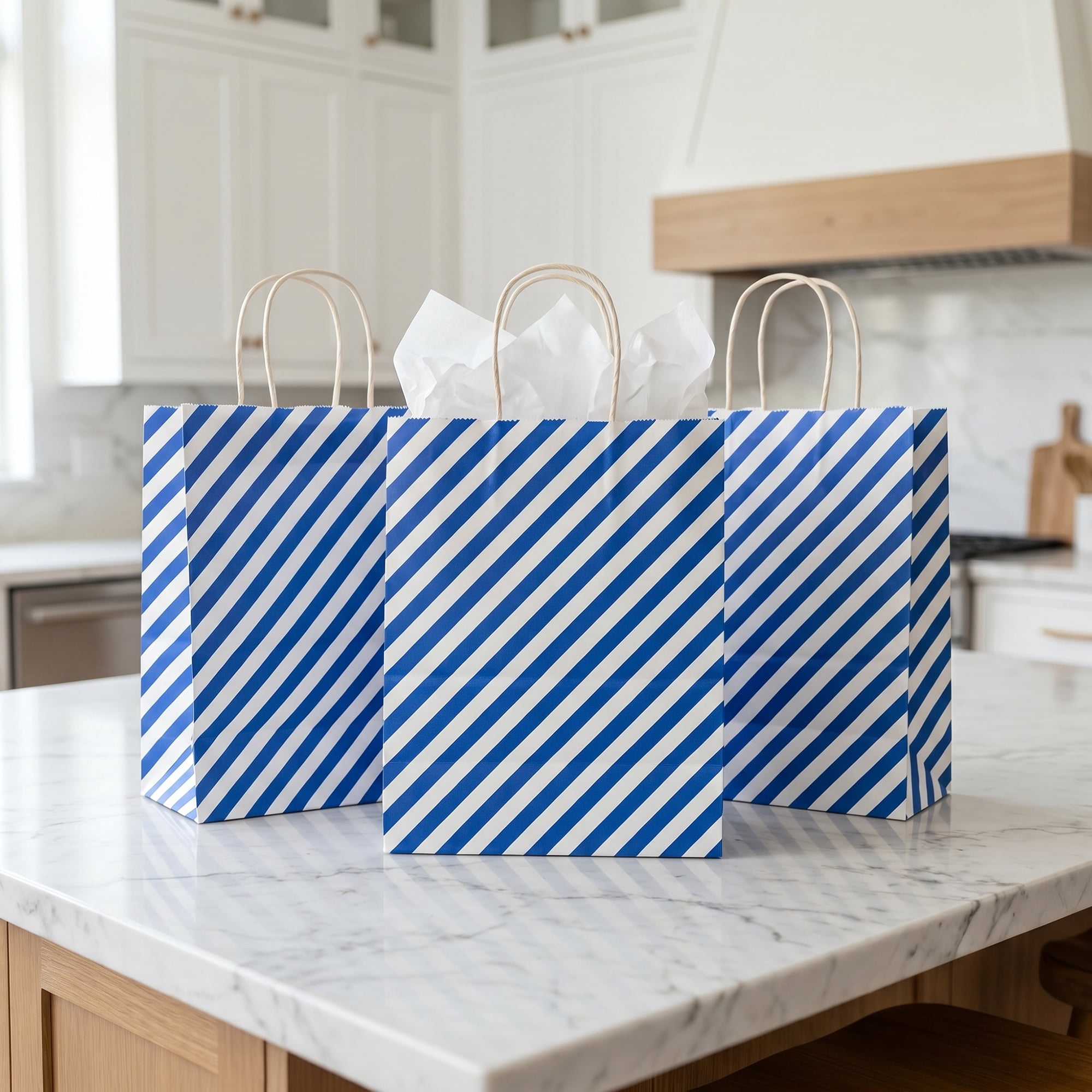 Unique Bargains 6Pcs Diagonal-stripe Gift Bag with Handles Royal Blue 8.7" x 4.3" x 10.6"