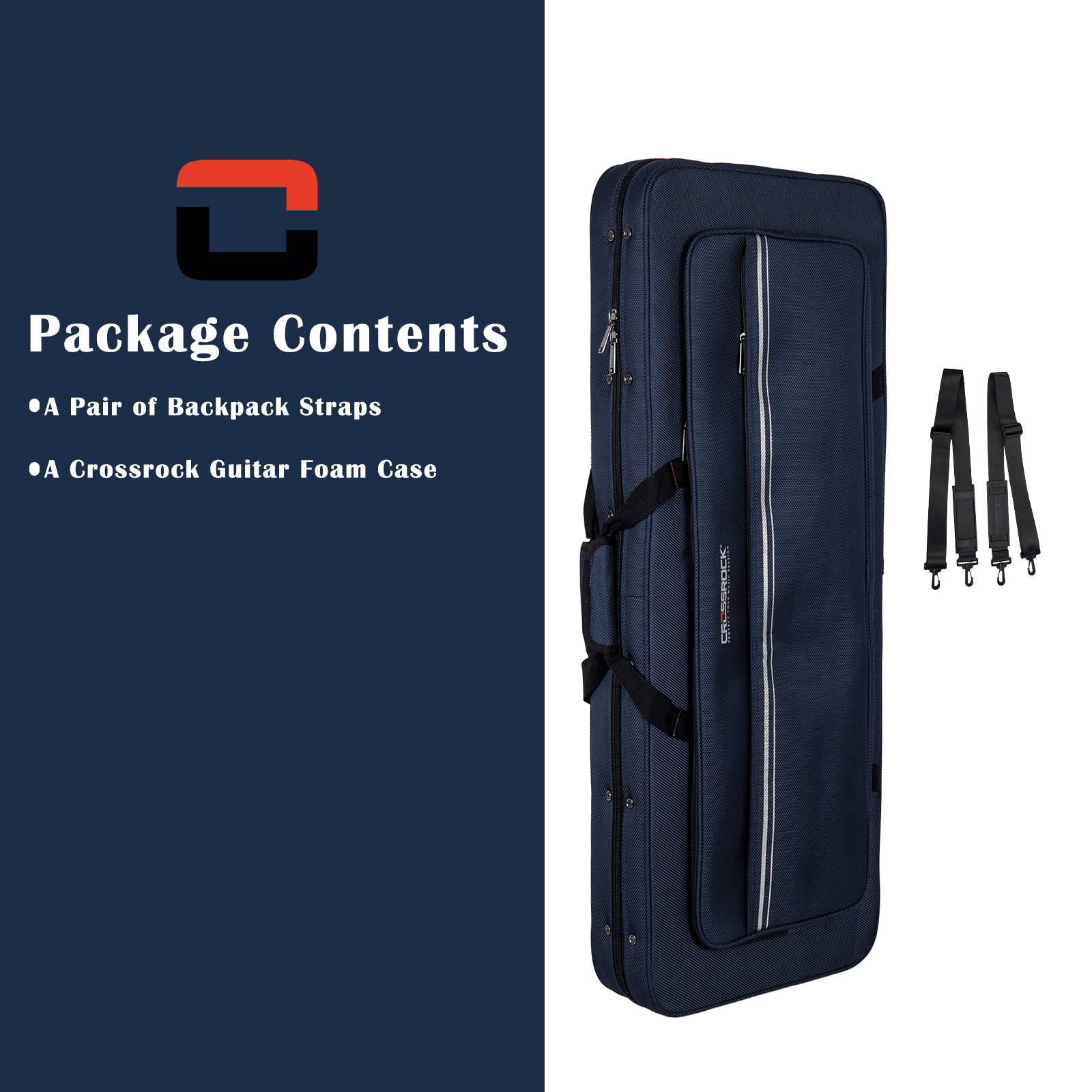 Crossrock Electric Guitar Foam Case for Strat & Tele | Lightweight Blue Gig Bag with Adjustable Padding, Plush Interior & Storage (CRP300EBL)