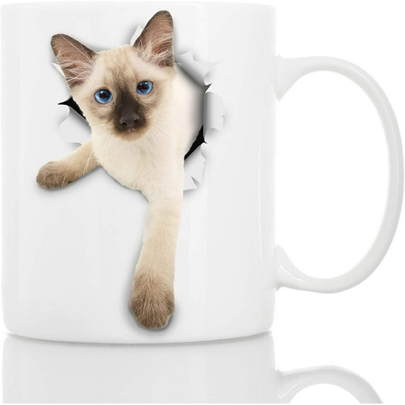 Siamese Kitty Cat Coffee Mug - Ceramic Funny Coffee Mug - Perfect Cat Lover Gift - Cute Novelty Coffee Mug Present - Great Birthday or Christmas Surprise for Friend or Coworker, Men and Women (11oz)