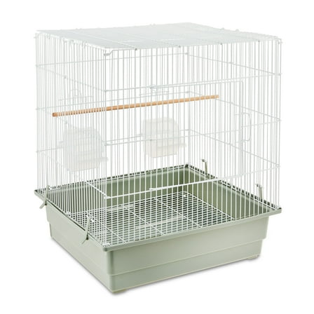 Vibrant Life Small Bird Cage with Perch, Plastic Hooded Cup & Tray for Parakeets & Finches, White