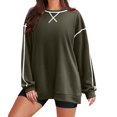 thumbnail image 3 of Oversized Women's Sweatshirt Pullover Hoodie Long Sleeve Crewneck Side Zipper Closure Loose Fit Warm Fleece Fall Trendy Casual Clothes 2024 | CSEONE,Army Green XL, 3 of 9