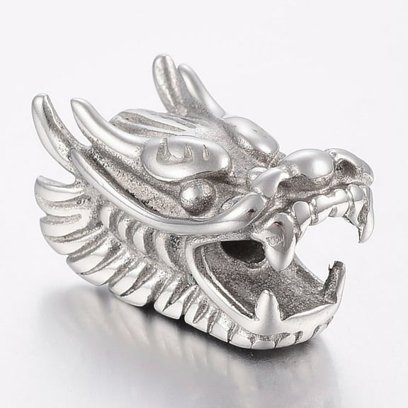 Tarnish Resistant 304 Stainless Steel European Beads Large Hole Beads Dragon Head Stainless Steel color 28.5x15x17mm Hole: 4mm