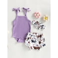 thumbnail image 3 of Yunliwuli Baby Girl Pants Suit, Casual Party Sleeveless Knitting Romper Shirt + Bull Animal Print Shorts + Headband, 3 of 10
