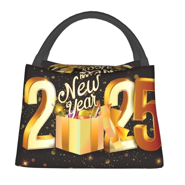 Easygdp Happy New Year 2025 C Bolsa de Almuerzo Insulada Reutilizable, Bolsa de Mano y Bandolera para Oficina, Trabajo, Viajes