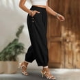 thumbnail image 5 of Hrsba Casual Pants for Women Solid Color Linen Straight Leg Elastic Waist with Pockets Summer Lightweight Trousers, 5 of 6