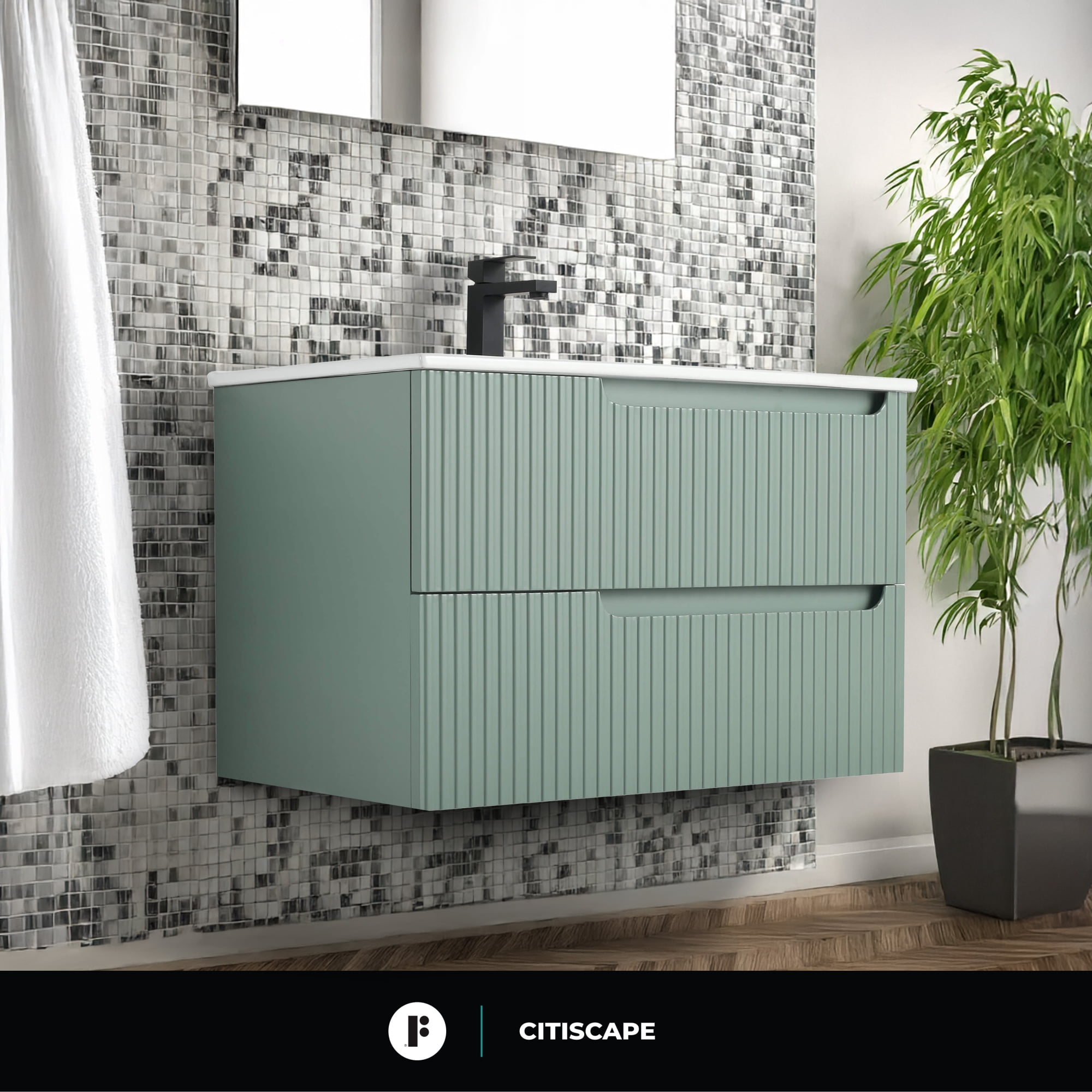 Citiscape Modern Bathroom Vanity with Textured Drawer Fronts 30" Wide - Mint Green - Sink Included
