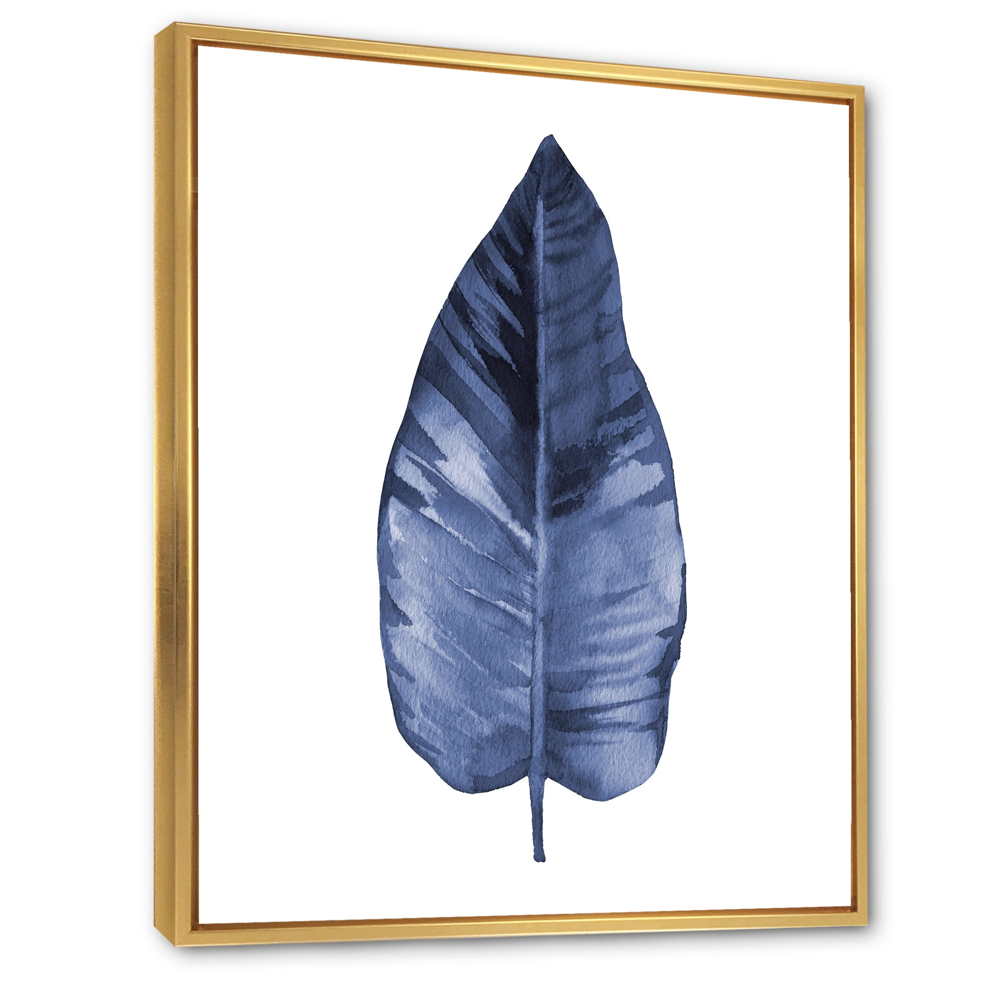 Designart 'Blue Leaf Watercolour On White Background' Traditional Framed Canvas Wall Art Print