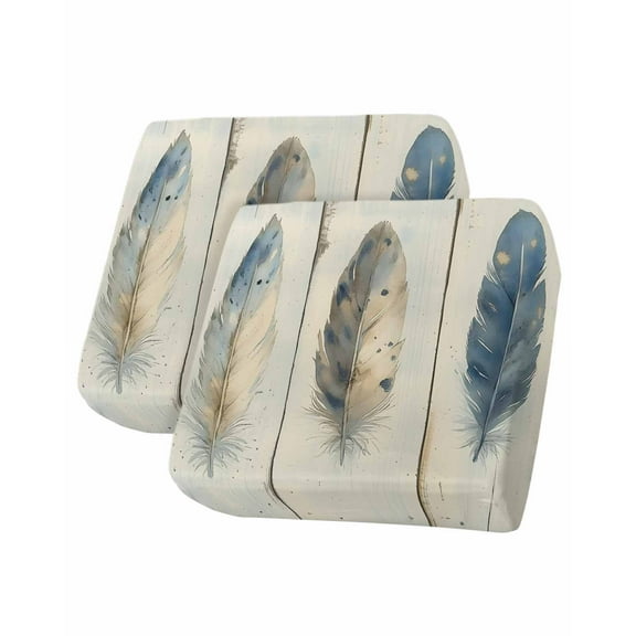 Blue Beige Feathers Sofa Couch Cushion Covers Washable, Removable Stretchable Sectional Couch Covers, Vintage Native Ombre Wood Grain Slipcovers for L & T Shape Sofa Furniture Protector S Size 2 pcs