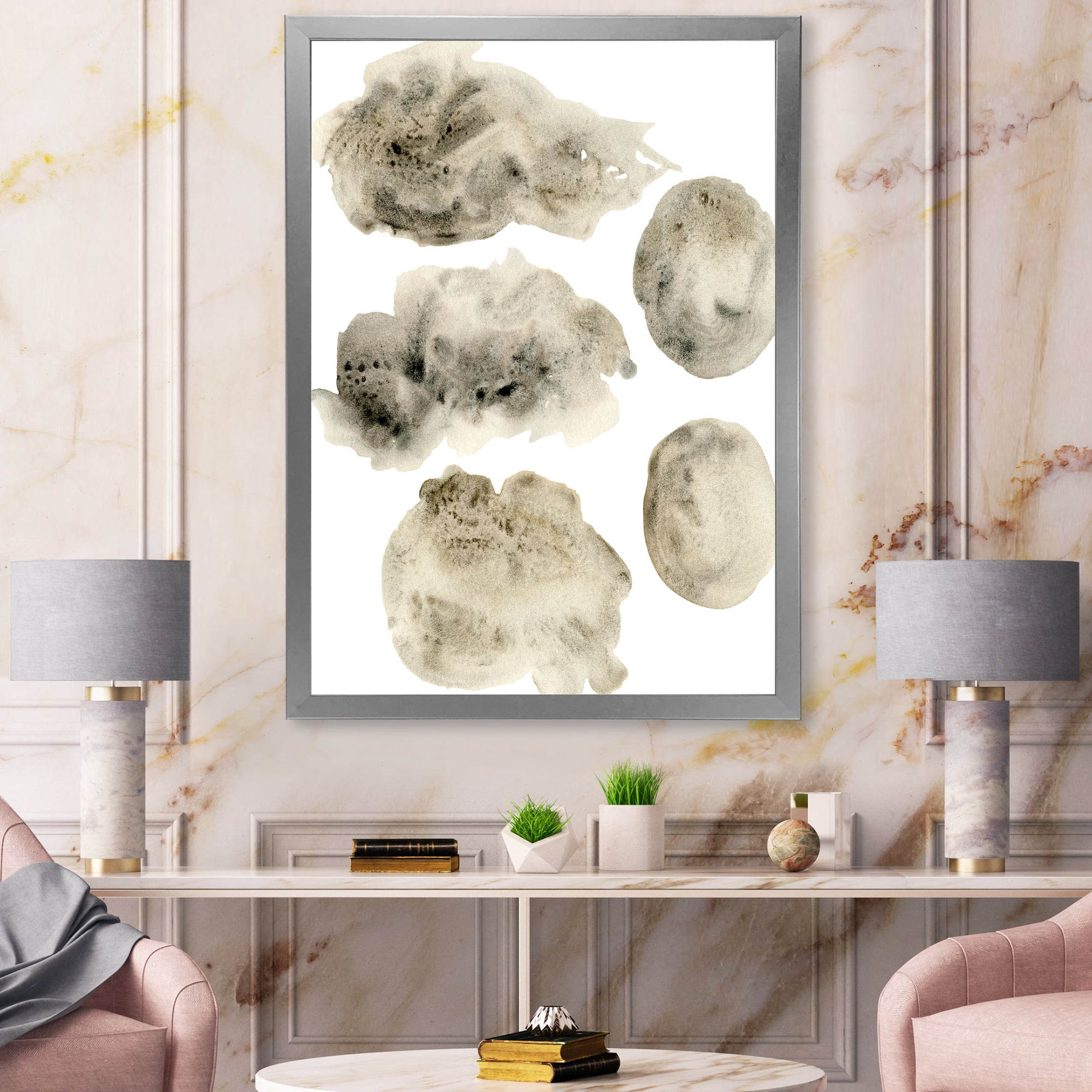 Designart 'Golden Beige and Grey Clouds II' Modern Framed Art Print