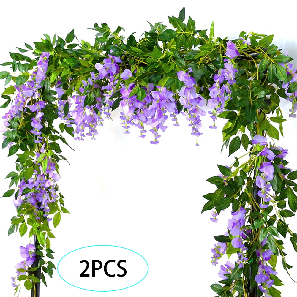 Willstar 6.6Ft Wisteria Artificial Flowers Garland, 2Pcs Purple