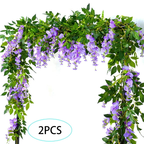 Willstar 6.6Ft Wisteria Artificial Flowers Garland, 2Pcs Purple Artificial Wisteria Vine Silk Hanging Flower