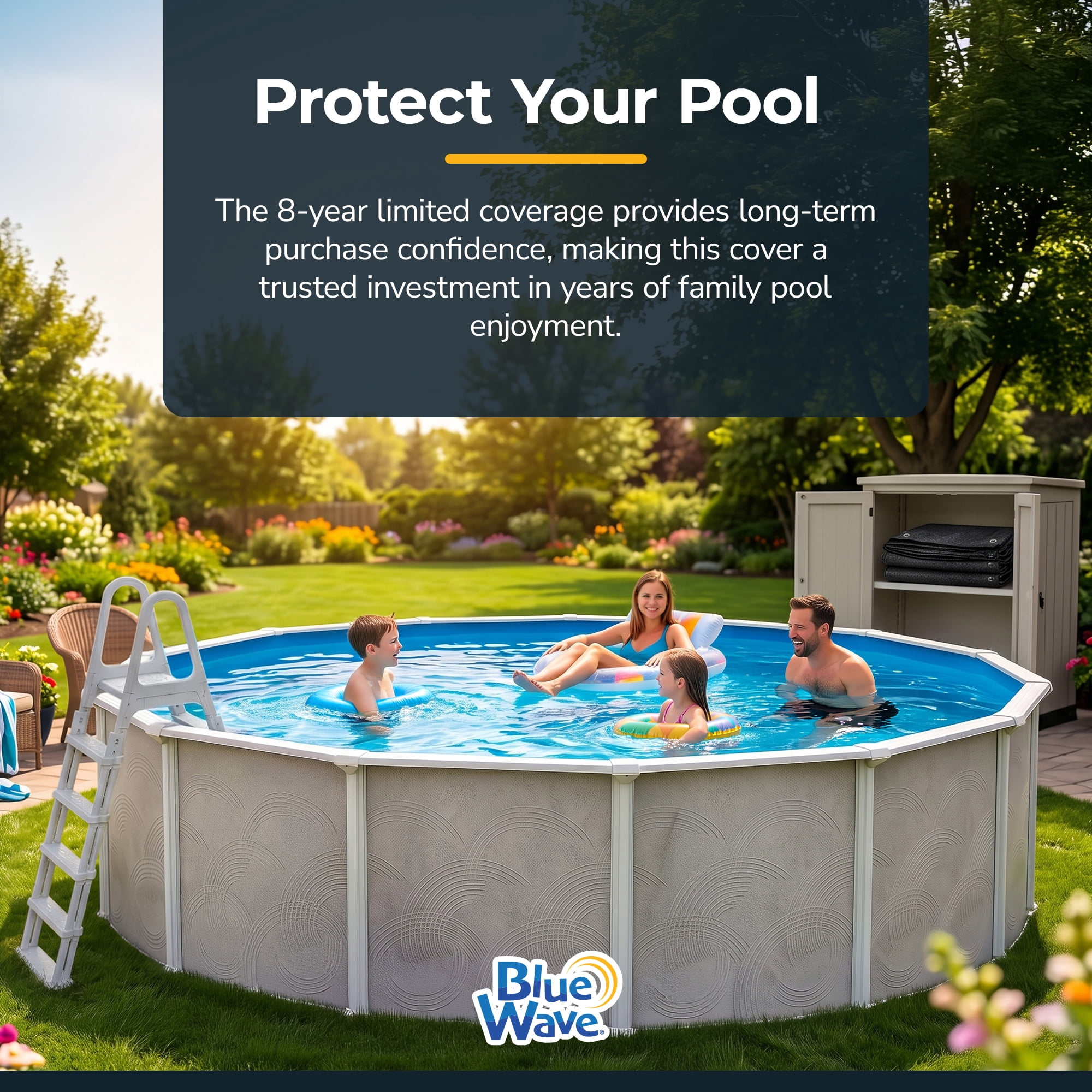 Blue Wave Arctic Armor 18-ft Round Rugged Mesh Pool Cover for Winter, Above Ground, Fine Mesh Debris Barrier, 4-ft Overlap, Metal Grommets, Vinyl-Coated Cable, Metal Winch, Black