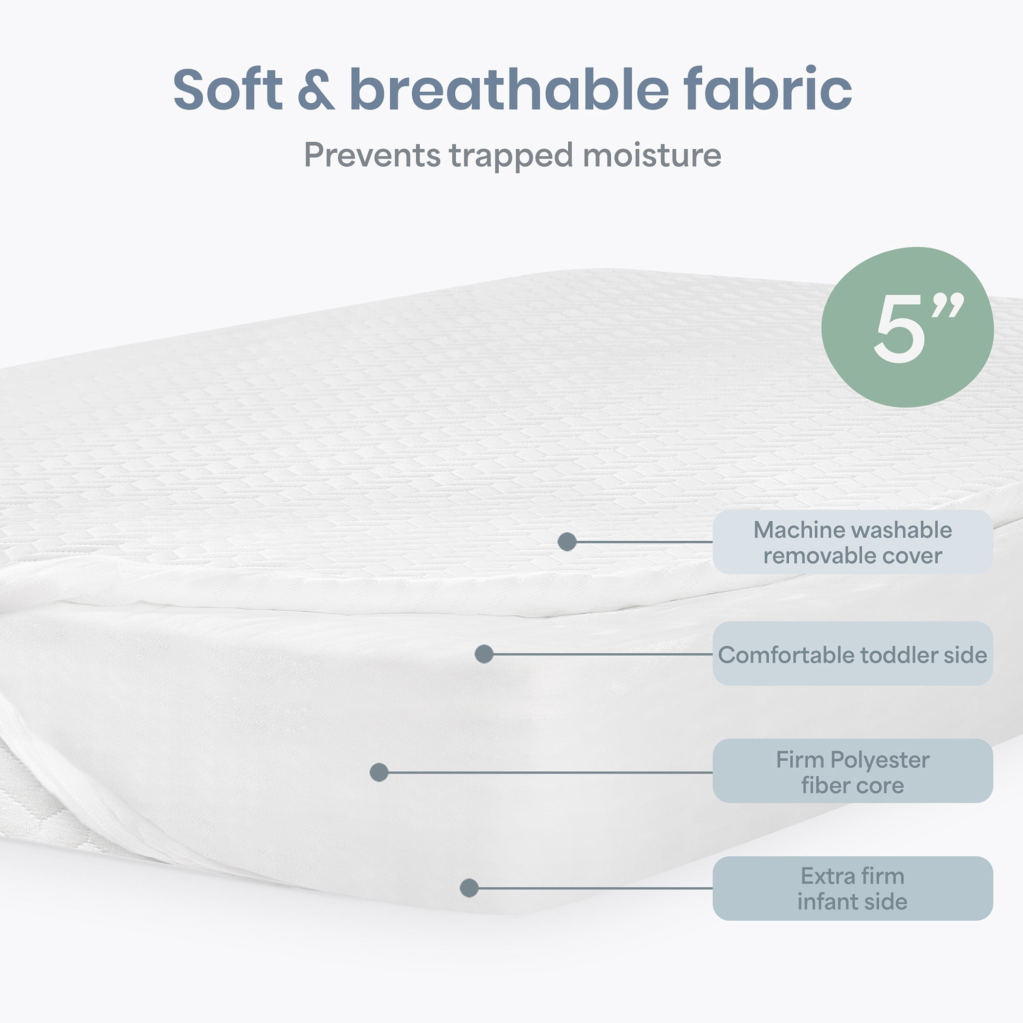 Dream On Me Baby Swan 5" Premium Full-Size Crib & Toddler Mattress, GREENGUARD Gold & BSA Certified, Water-Resistant, Machine Washable Cover