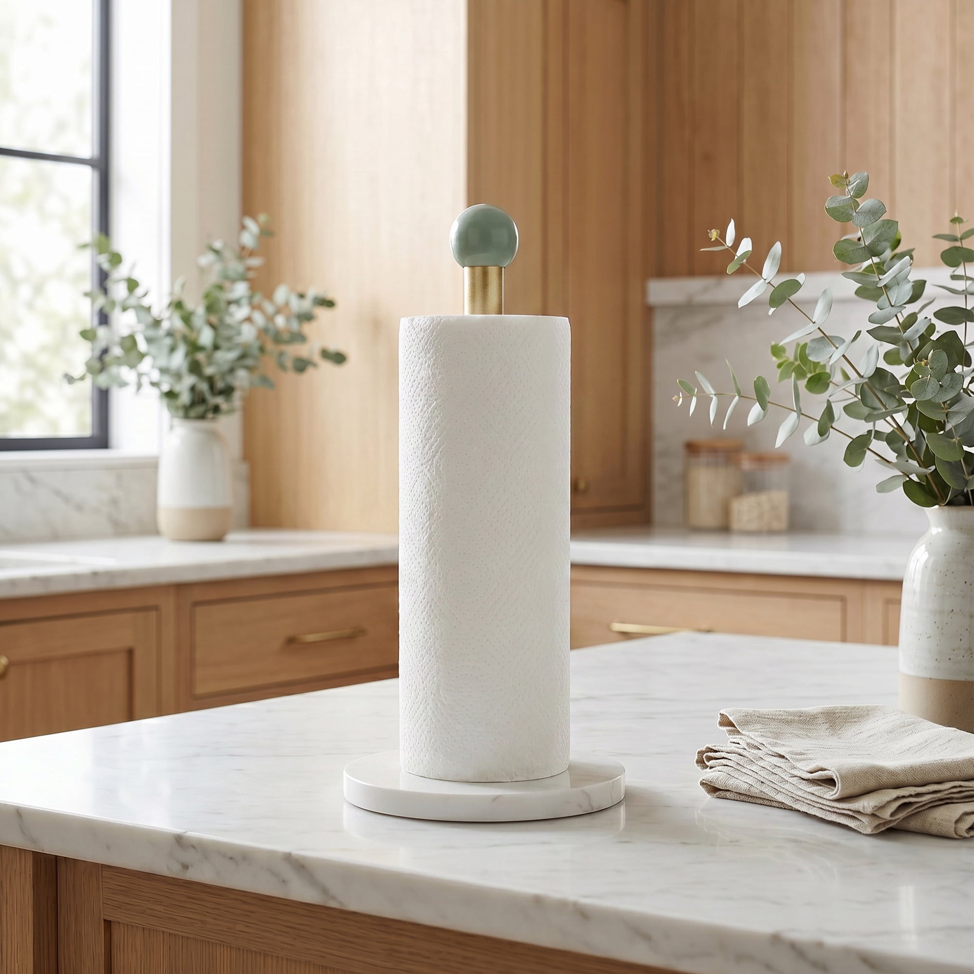 Unique Bargains Durable Paper Towel Holder Countertop Non Slip Base Gold 13.4x5.9inch