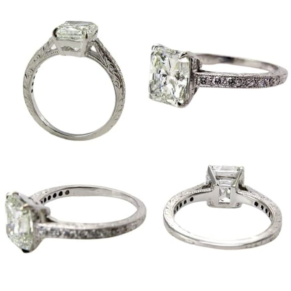 HeartsAndYou 3ct Radiant Cut Moissanite Vintage Inspired Antique Inspired Engagement Ring for Women 18k White Gold over Silver