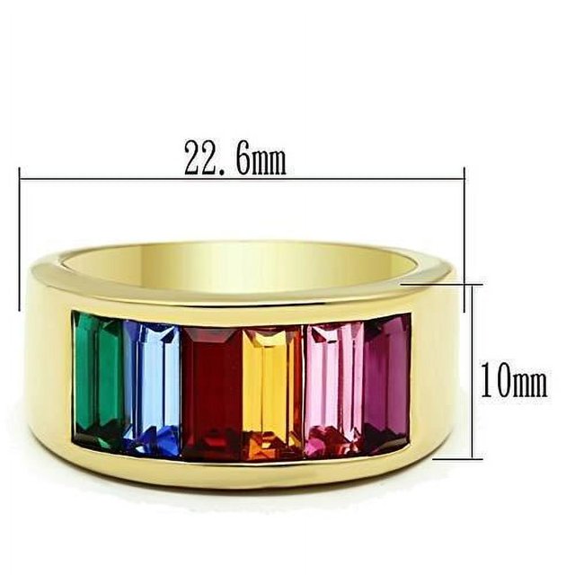 IP Gold(Ion Plating) Stainless Steel Ring with Top Grade Crystal in Multi Color for Women Multi Color Stone Color Style TK1415 Size 7