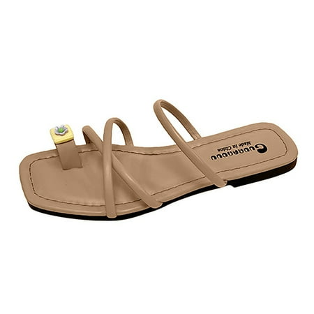 OJSFQUFP Summer Sandals for Women Women s Summer New French Style Sandals Flat Bottom Thick Heel Slippers Soft Sole Outdoor Beach Shoes Womens Slides Khaki 40