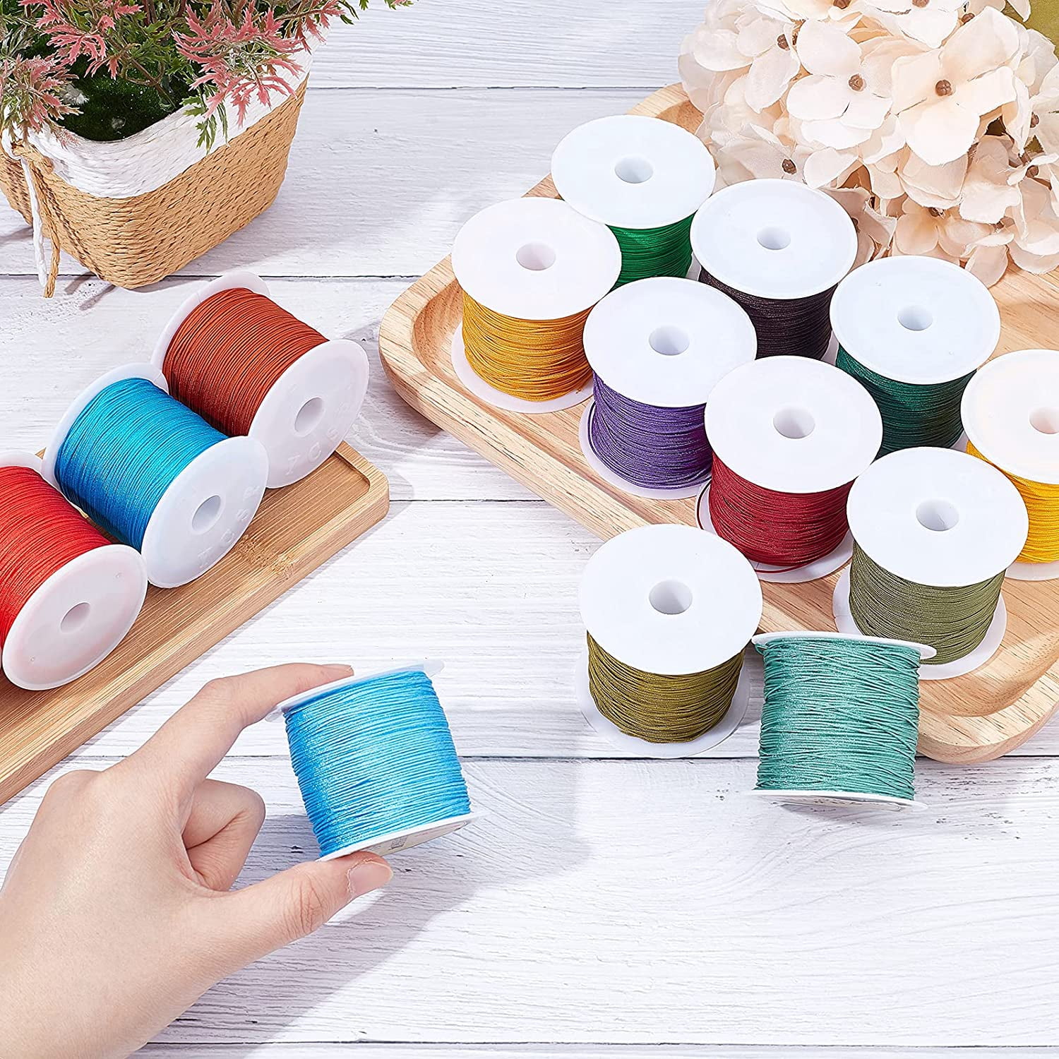 19 Colors Polyester Cord 0.5mm(0.02'') Round Beading String Knotting Wire for Chinese Knotting Kumihimo Beading Macramé Jewelry Making Sewing- 37~40 Yds/Roll Colorful