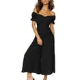 thumbnail image 2 of SAYOO Women Loose Jumpsuit, Solid Color V-neck Puff Short Sleeve Wide Leg One-piece Clubwear for Summer, 2 of 9