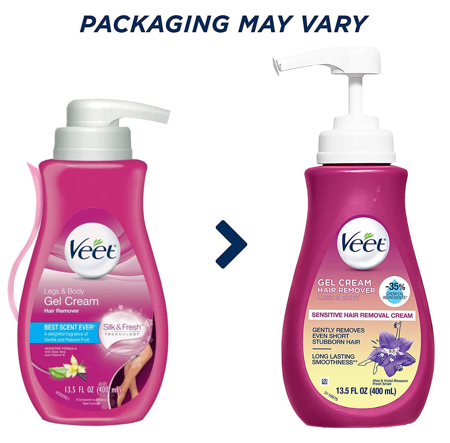 VEET Silk and Fresh Technology Legs & Body Gel Cream Hair Remover,  Sensitive Formula,  FL OZ Pump Bottle (Packaging May Vary) 