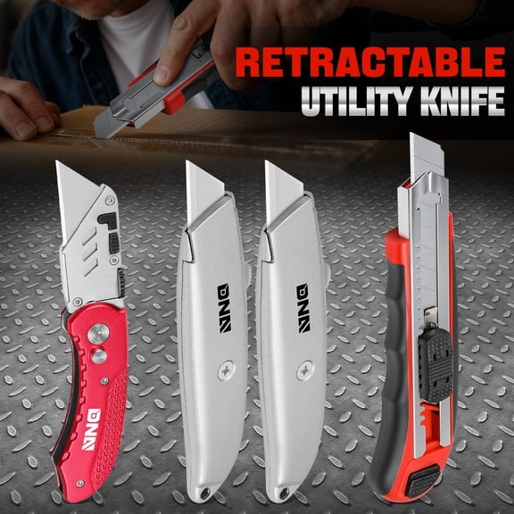 4PC Utility Knife Set - Folding w/ 10 Spare Blades / Snap-Off Blade Retractable