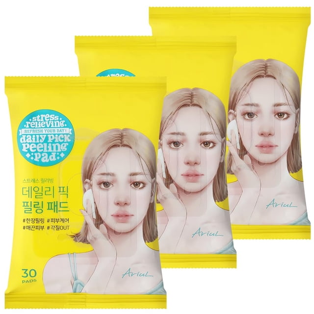 Ariul Almohadillas exfoliantes diarias para aliviar el estrés, exfoliación y cuidado de los poros, tela vegana de doble cara, tamaño grande, 50 % agua de té verde, cuidado de la piel coreano, 30 unida