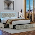 thumbnail image 5 of Homfa Full LED Bed with 4 Drawers, LED Lights Platform Storage Bed Frame with Upholstered Adjustable Button Tufted Headboard, Velvet Beige, 5 of 11