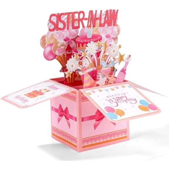 Birthday Pop Up Card for Sister in Law, Colorful Balloon & Firework Design Personalized 3D Birthday Greeting Card with Envelope for Party Decoration Keepsake$$Office