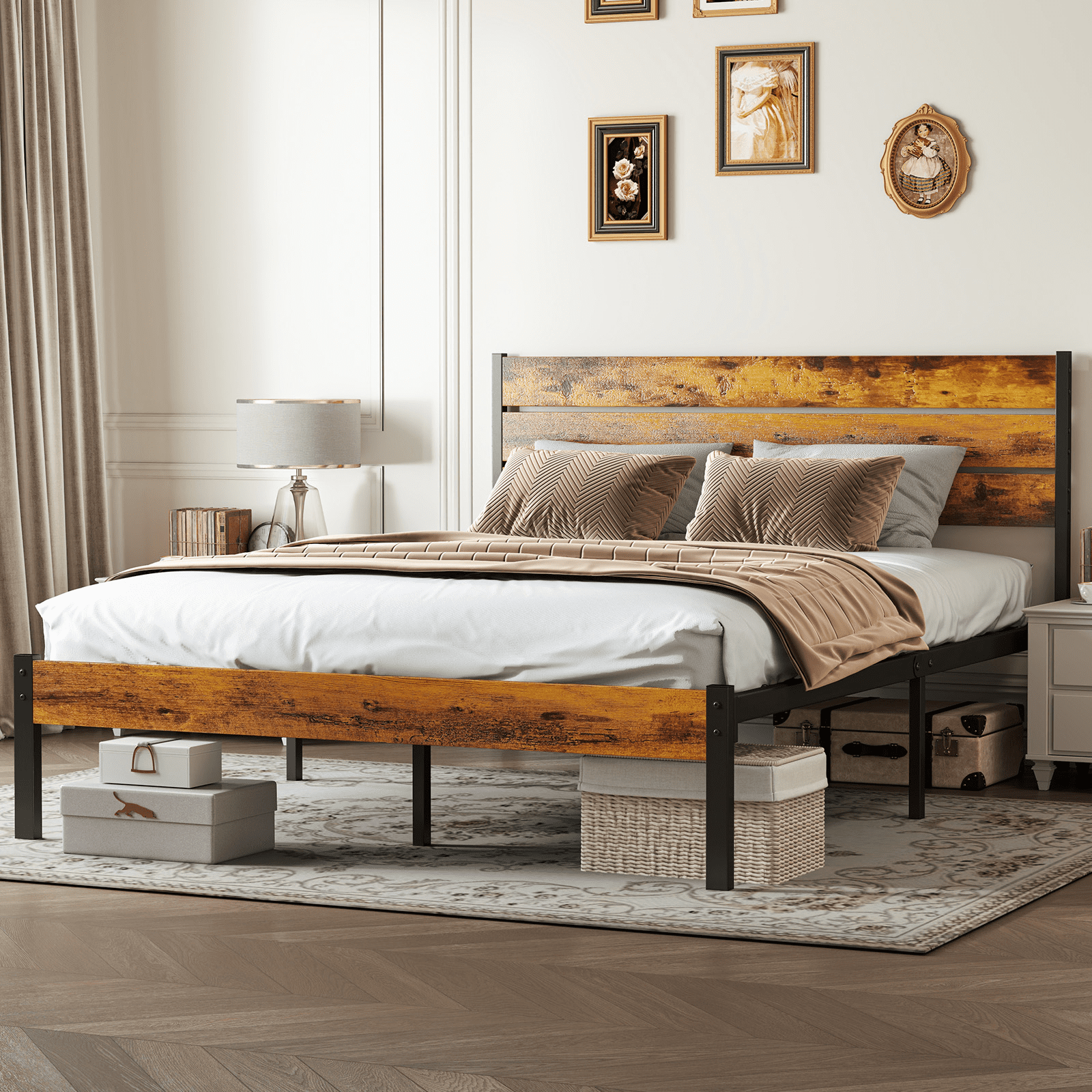 MAYEERTY Queen Metal Bed Frame - Headboard & Footboard, 800LBS Slats, No Box Spring​