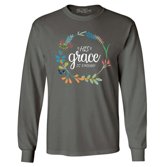 Shop4Ever Men's His Grace is Enough Long Sleeve Shirt Small Charcoal