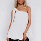 thumbnail image 3 of Camiseta sin mangas para mujer, con un solo hombro, dobladillo con volantes, tipo suelto, Top informal de verano, blanco L, 3 of 7