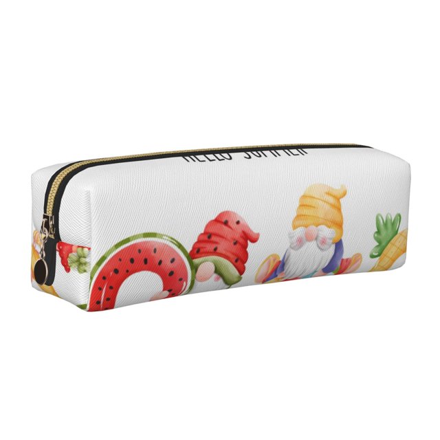 Easygdp Summer Gnome para Estuche de Lápices de Cuero, Estuche de Papelería de Cuero, Estuche de Gran Capacidad con Cremallera